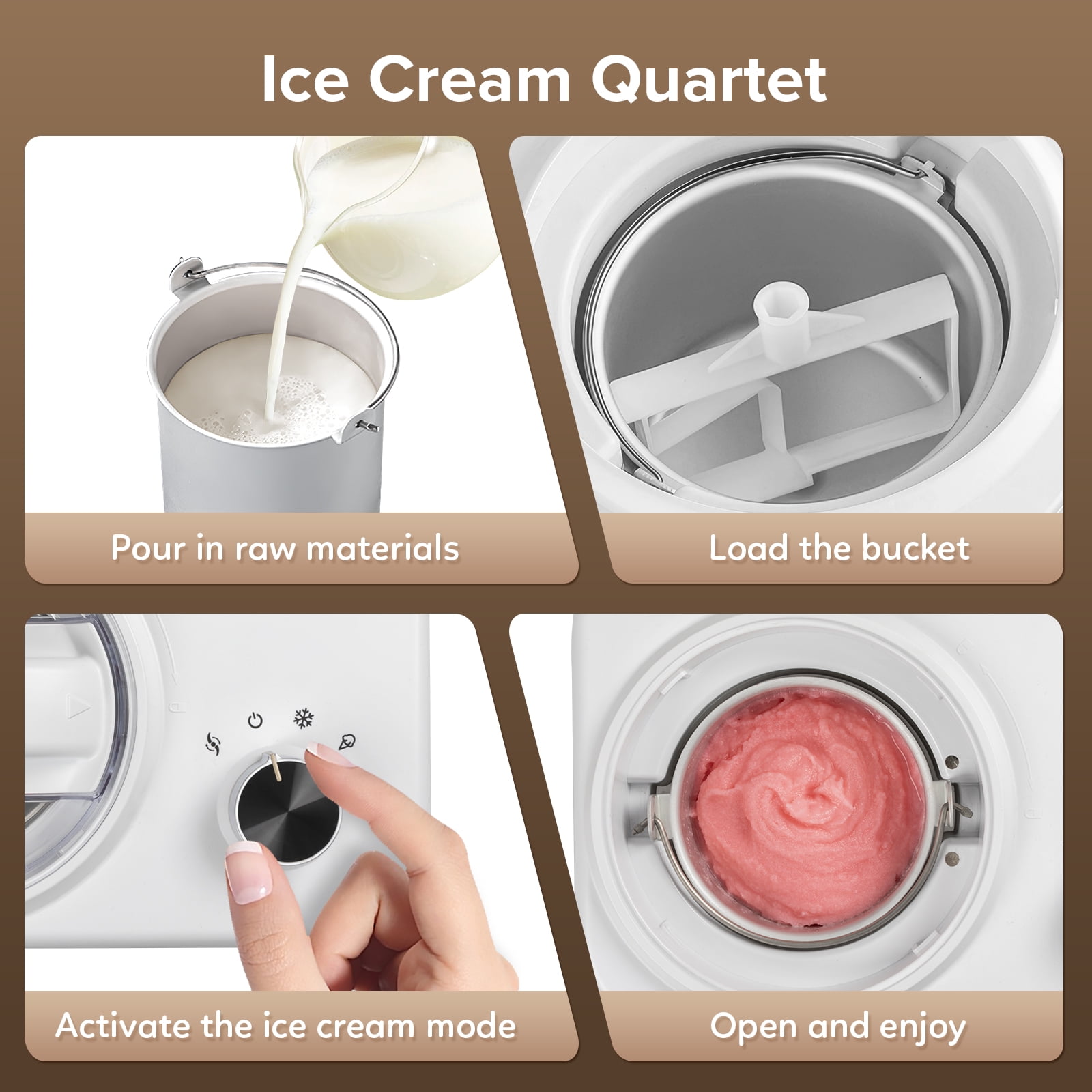 EUHOMY 1 Quart Auto Ice Cream Maker with Compressor, No Pre-freezing, 3  Modes Gelato Maker, Keep Cool Function, Easy-to-Clean, Frozen Yogurt  Machine