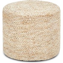 HOMEZY-US 18'' Ottoman Pouf, Natural Braided Poof, Rustic Handweave Lounge Pouffe, Boho Footrest Stool for Bedroom, Accent Table or Seat for Living Room (Natural Corn Husk)