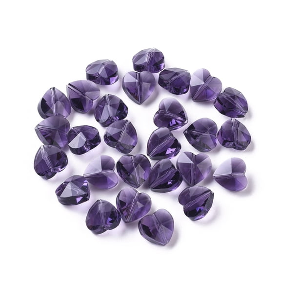 100pcs Transparent Glass Beads Faceted Heart Purple 10x10x7mm Hole: 1~1.2mm