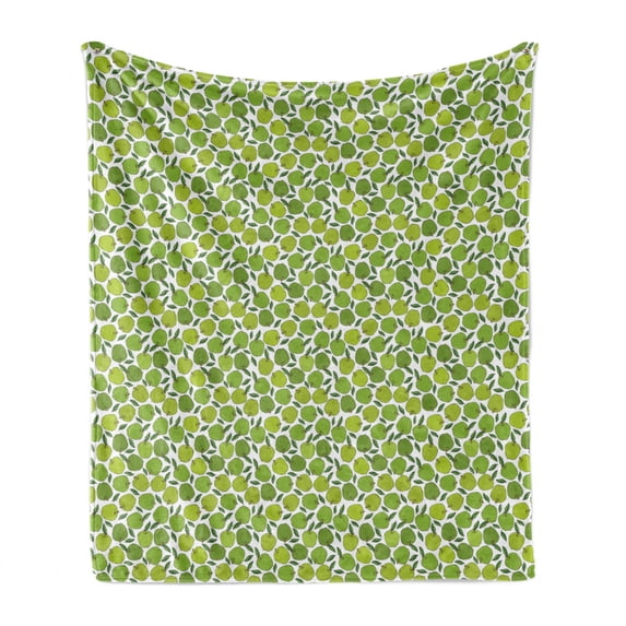 Fruits Soft Flannel Fleece Blanket, Summer Eat Apples Pattern Home Brew Autumn Season Juicy Organic Fresh Diet, Cozy Plush for Indoor and Outdoor Use, 50" x 60", Fern Green and White, by Ambesonne