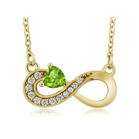 - 0.40 Ct Heart Shape Green Peridot 18K Yellow Gold Plated Silver Infinity Necklace