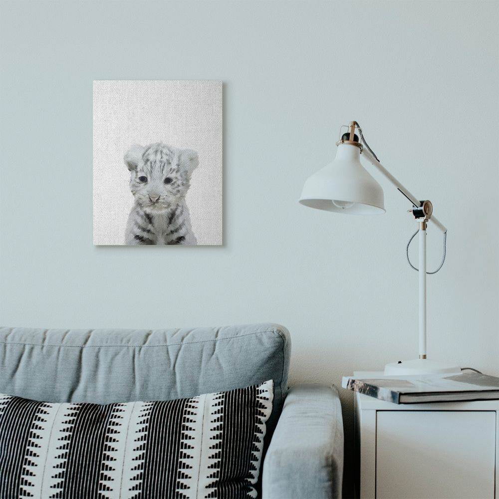The Kids Room by Stupell Cute Baby White Tiger Animal Kids Painting Canvas Wall Art by Leah Straatsma