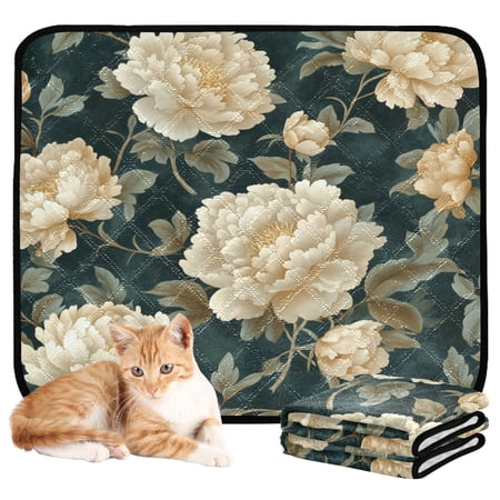 Qxltty Yellowish Peony Cat litter Pads Pet Set of 3 Diaper Mats Center Anti-leakage Layer Absorbent Soft and Comfortable
