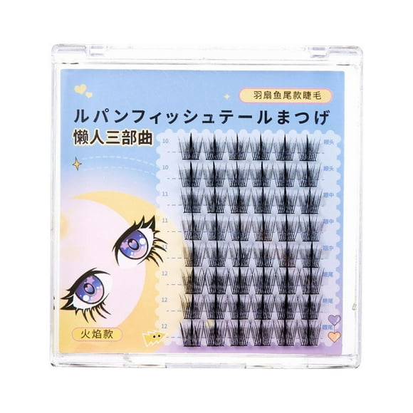 DHARMONAL Cartoon Lazy Man False Eyelash Natural Superfine Feather Fan Fish Tail Grafting Eyelash Pads for Tint Long Lashes Natural Look 30 Lashes for 20 Lashes 25mm Reusable Self Lashes