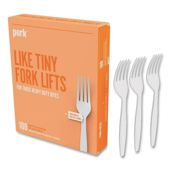 Perk PRK24390999 Fourchette à Couverts en Plastique Lourd&44; Blanc - Pack de 100