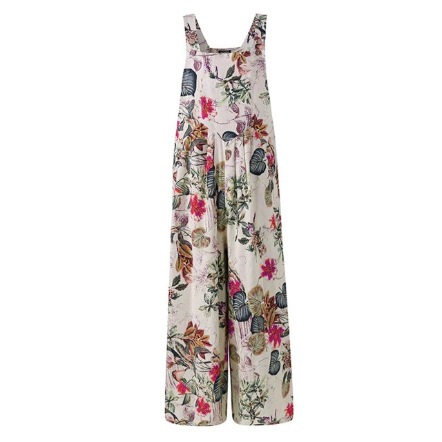 Monos Para Mujer, Hoja Floral Cuello Cuadrado Sin Mangas Estilo Suelto De Una Pieza XBTCLXEBCO Beige;3XL