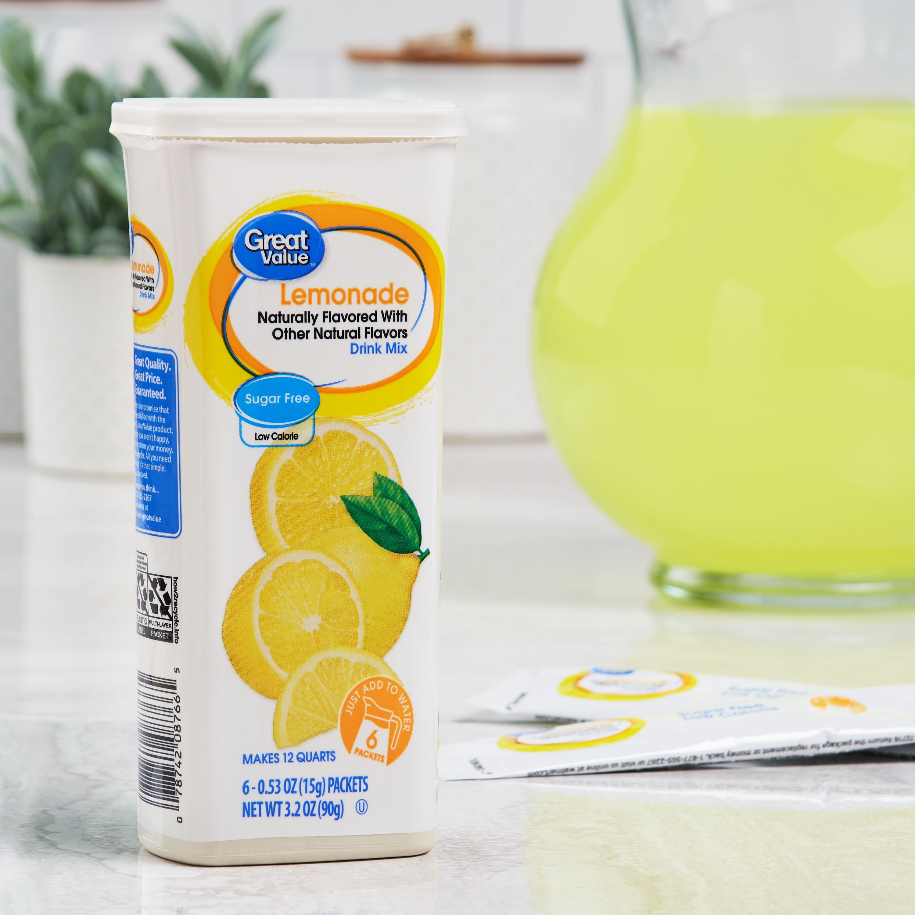 (18 Packets) Great Value Lemonade SugarFree Drink Mix