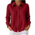 thumbnail image 3 of VBVC Women's Waffle Button Down Shirt , Long Sleeve Collared Top For Women , Ladies' Lightweight Casual Work Blouse, Wine , S-2XL, 3 of 8