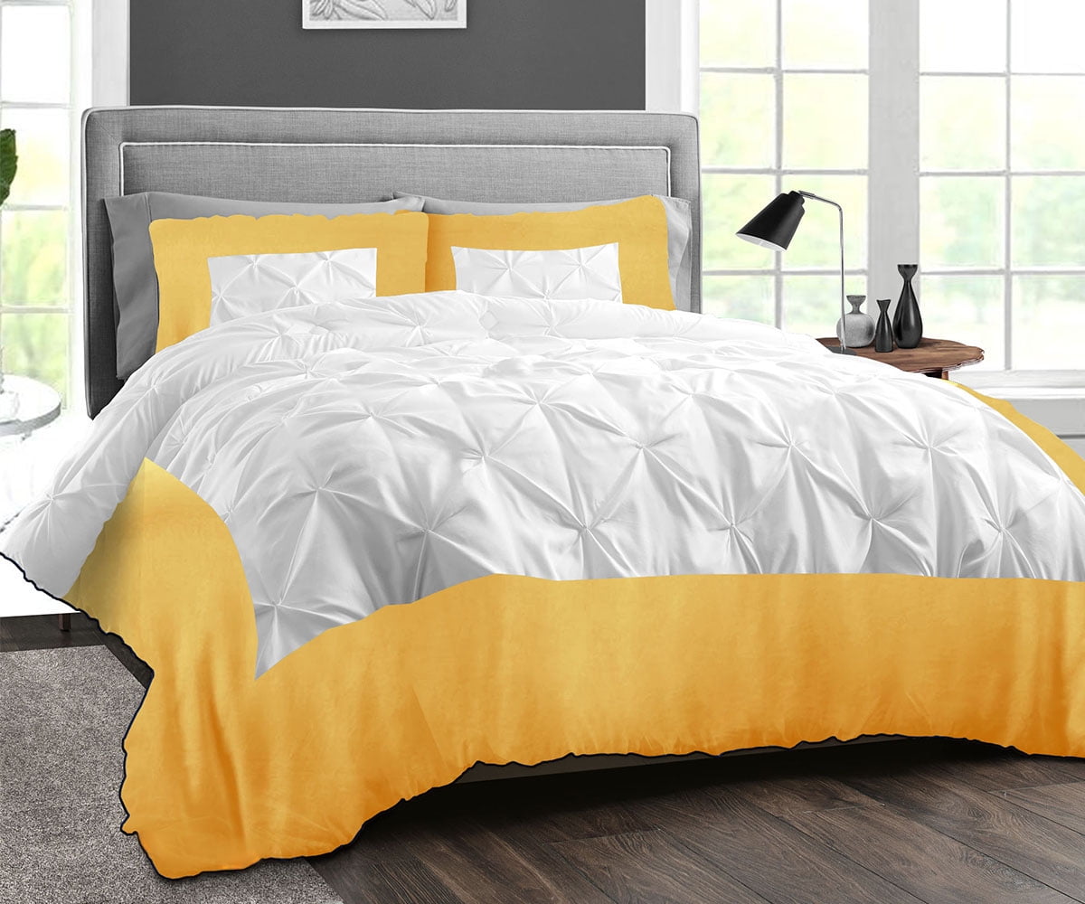 Oversized Queen Comforter Dual Tone Half Pinch Golden Luxurious Collection Microfiber Fill Duvet