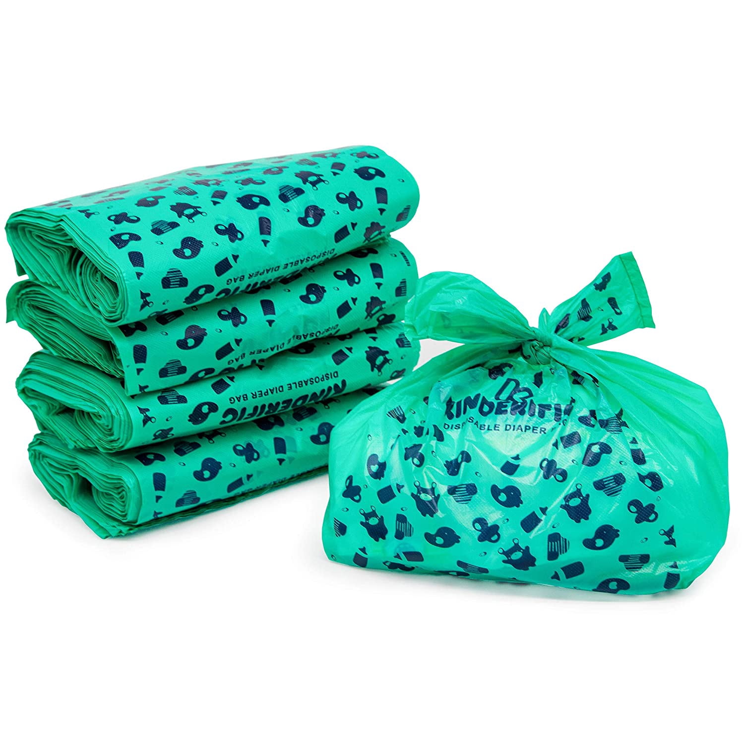 Disposable Diaper Bags, by Kinderific, Fresh Scent, Packed in 4 Resealable Ziploc Bags, 400 Bags