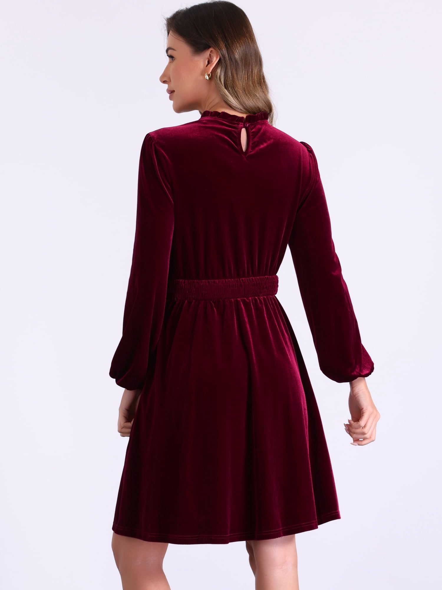 DARING DIVA Velvet Smocked Waistline Wedding Guest Dress L Red