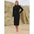 thumbnail image 3 of DARING DIVA Women's Elegant Pencil Dress Lapel V Neck Long Sleeve Dress S Black, 3 of 6