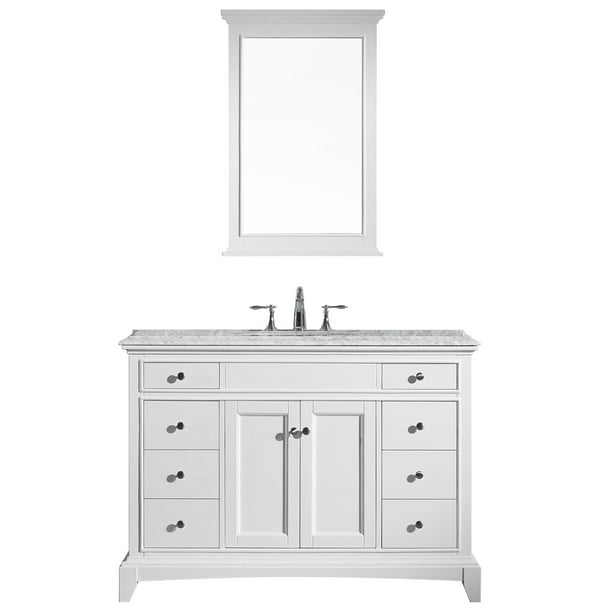 White Solid Wood Bathroom Vanity Set, 48 Bathroom Vanity With Carrara Marble Top