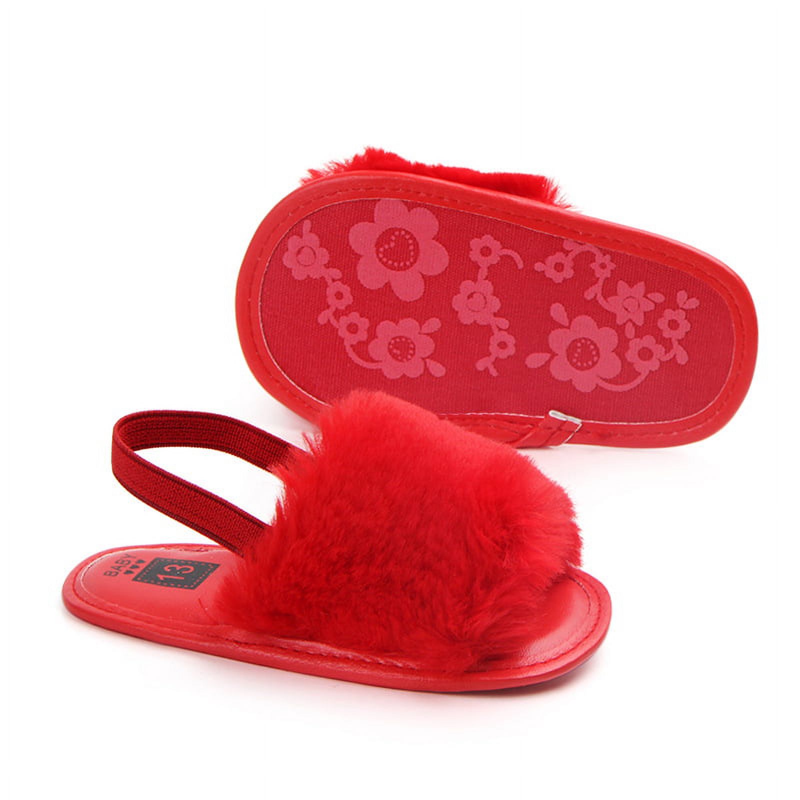Baby Girls Summer Sandals Non Slip Soft Sole Infant Dress Shoes Newborn Toddler Furry Fur First Walker Crib Shoes House Slipper - image 4 of 4