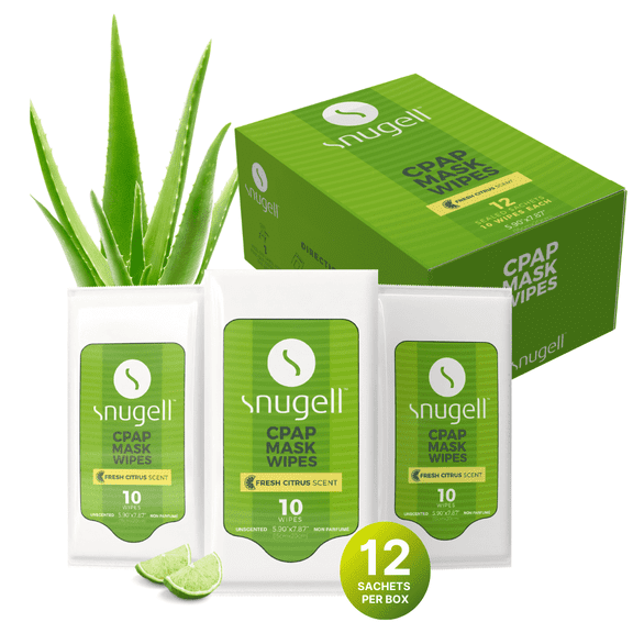 Snugell CPAP Mask Wipes Travel Pack Fresh Citrus Scent - 12 Packs 120 Count