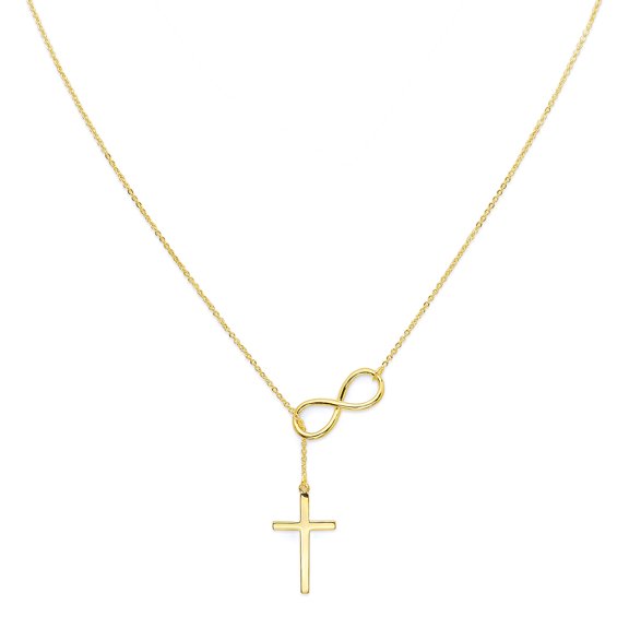 Wellingsale 14k Yellow Gold Polished Cross Infinity Light Neckalce - 19"