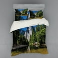thumbnail image 2 of Yosemite Duvet Cover Set, Large Granite Cliff Surrounded by Trees River Under Clear Sky Wild Beauty Scenery, Bedding Set with Shams and Fitted Sheet, 3 Sizes, by Ambesonne, 2 of 3