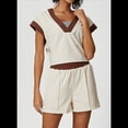 thumbnail image 3 of Camisetas de Mujer de Corta con Cuello en V y Contraste de Color, Deportivas Holgadas de Verano, Blancas, Talla M, 3 of 7