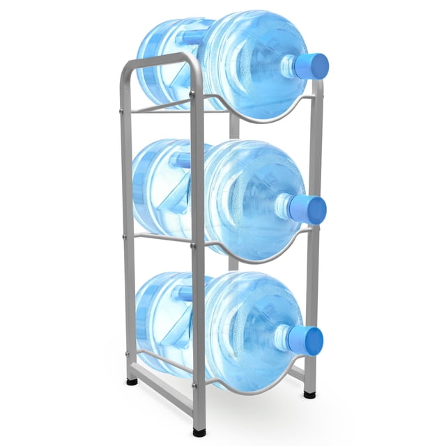 Estantería de 3 Niveles para Garrafones, Soporte de Acero Resistente y Desmontable para 3 Botellas (Gris)