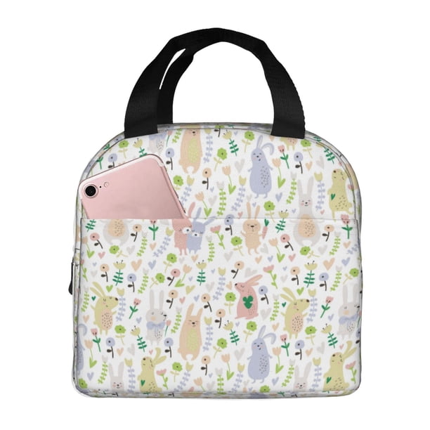 Easygdp Flower Rabbit Bolsa Térmica Premium - Tela Oxford Impermeable, Gran Capacidad, Bolsillo Frontal, Unisex para Trabajo, Escuela, Actividades al Aire Libre y Picnics