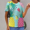 thumbnail image 6 of Lunarable Pineapple Womens Tops Women's Fashion Casual Short Sleeve Flower Print Round Neck Pullover Top Blouse, 6 of 6