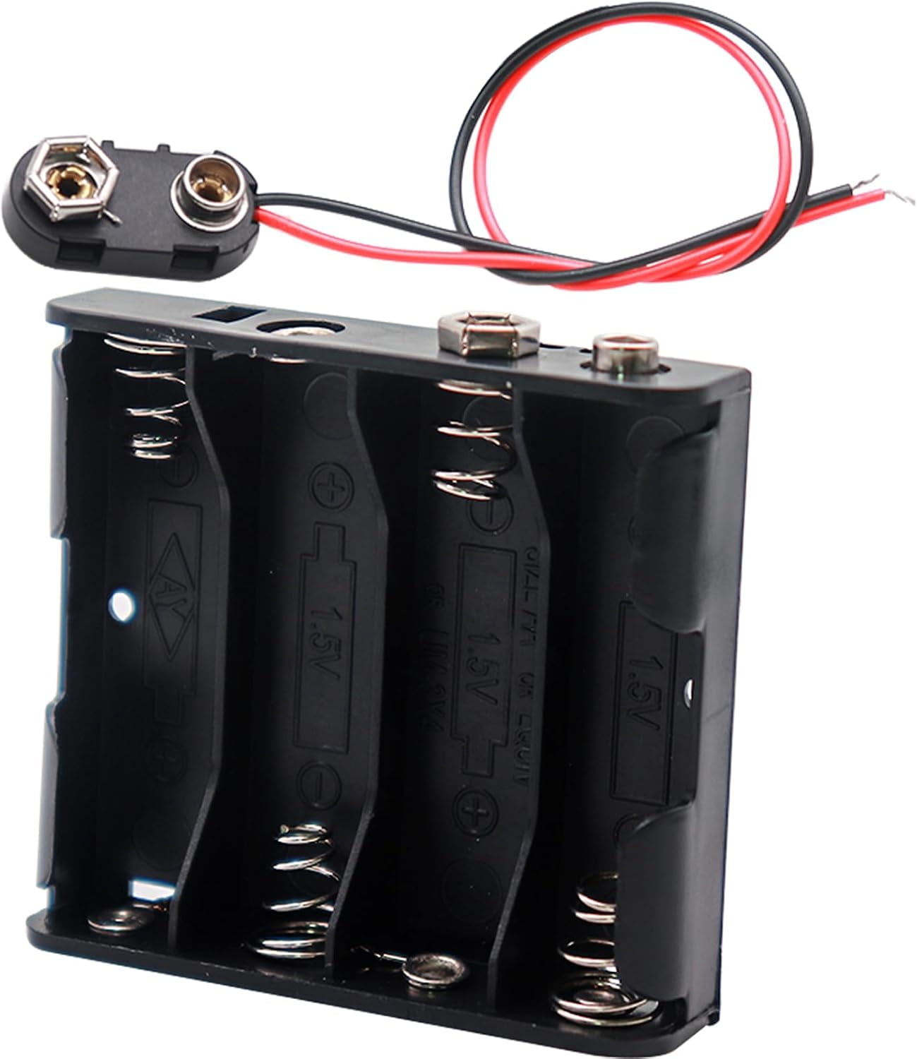 HRTGFD-4 AA Battery Holder:for 4-AA 1.5V with Standard Snap Connector : BH341 with 9V Battery Connector,Wide Range of Applications:E-Locks,Safes,Student Experiments, Hobbiest or Replacement Projects(