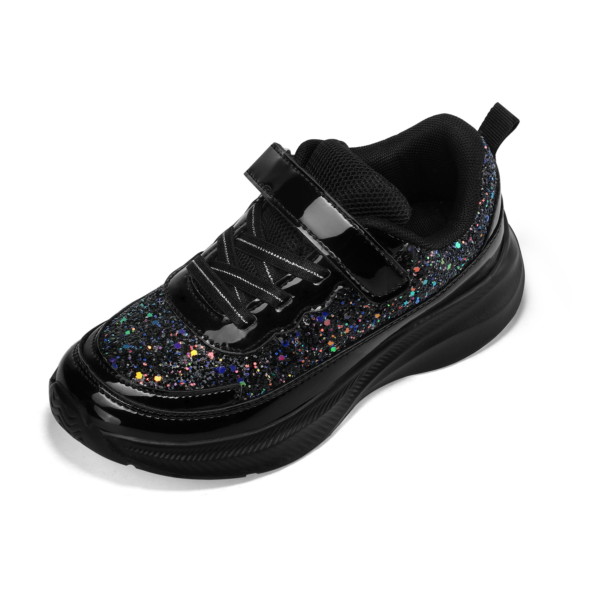 Kushyshoo Girls Black Glitter Lightweight Sneaker photo 4