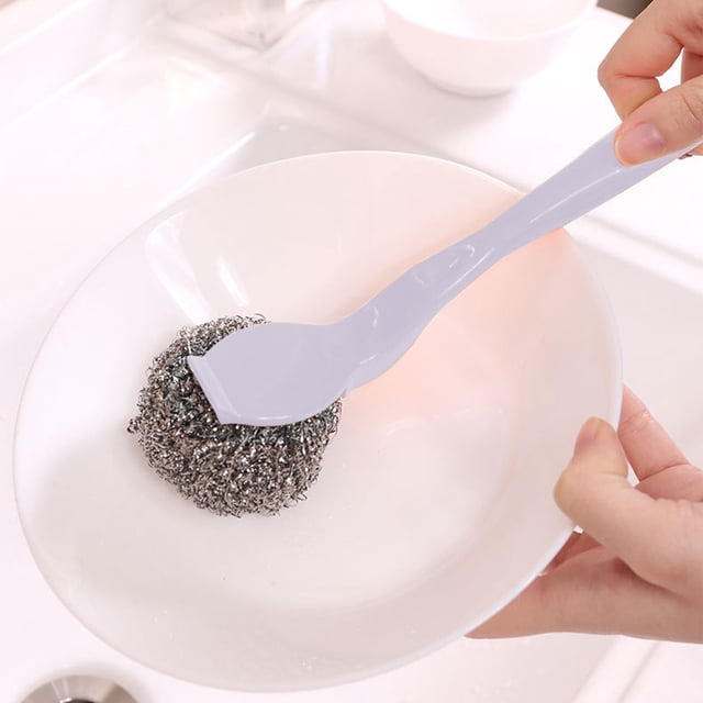 Stainless Steel Pot Brush Long Handle Cleaning Scrubbers | Heavy Duty Metal Scouring Pads for Dishes Grills Pans | Ergonomic Grip | Multi-Purpose Kitchen Tool | 1 Pack | 9.84x2.75x1.97in