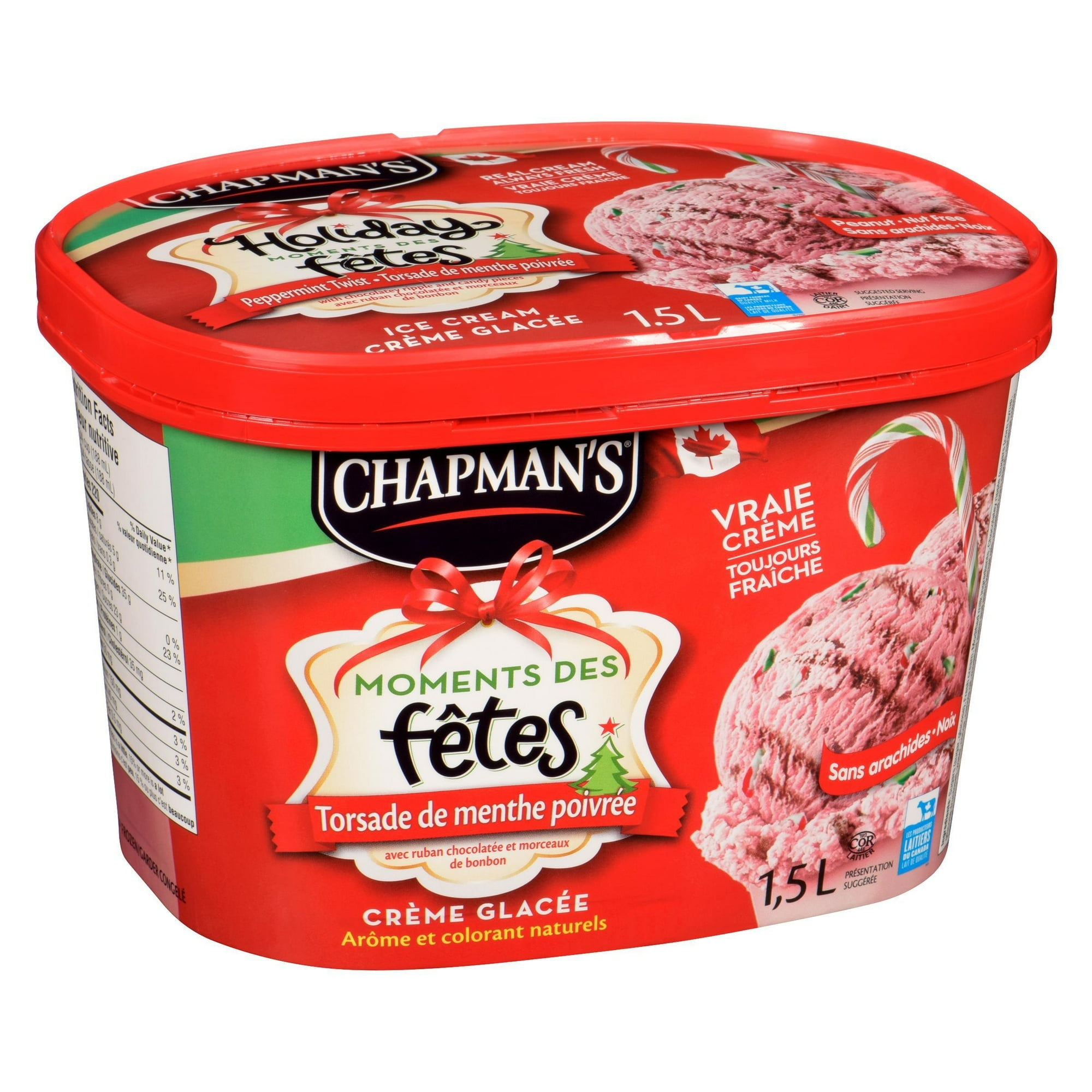 Chapman's Holiday Moments Peppermint Twist Ice Cream in a Tub, 1.5L