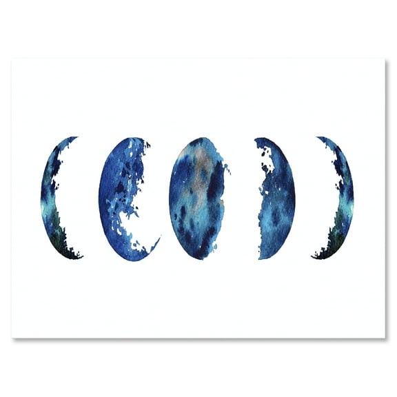 Blue Moon Different Phases 8 in x 12 in Painting Canvas Art Print, by Designart