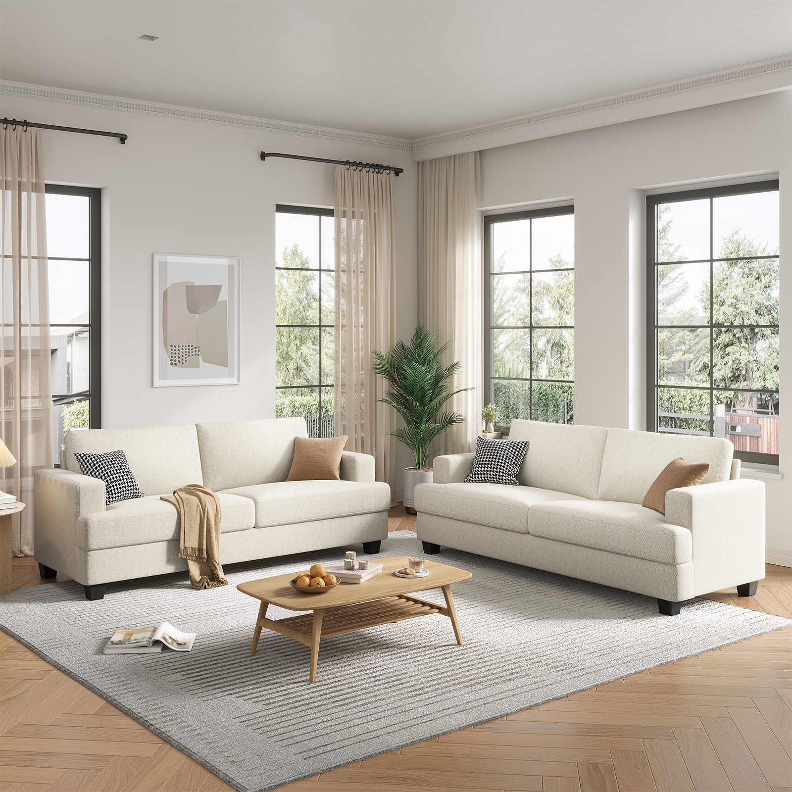 BLAZANT 84” Loveseat Sofa, High Resilience Loveseat Sofa, Linen Fabric 2 Seat Sofa Couch with Wooden Frame& Upholstered Cushion, Modern Deep Seat Sofa for Bedroom Office
