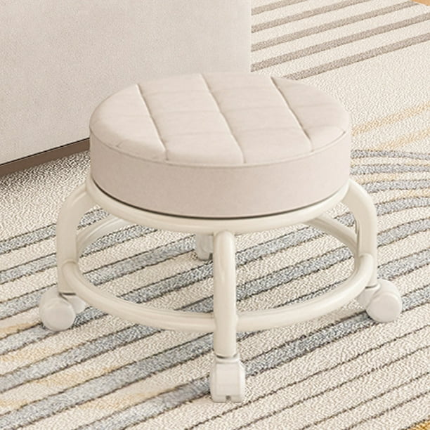 Taburete bajo de polea para el hogar con ruedas, taburete para caminar para niños, asiento suave (blanco)