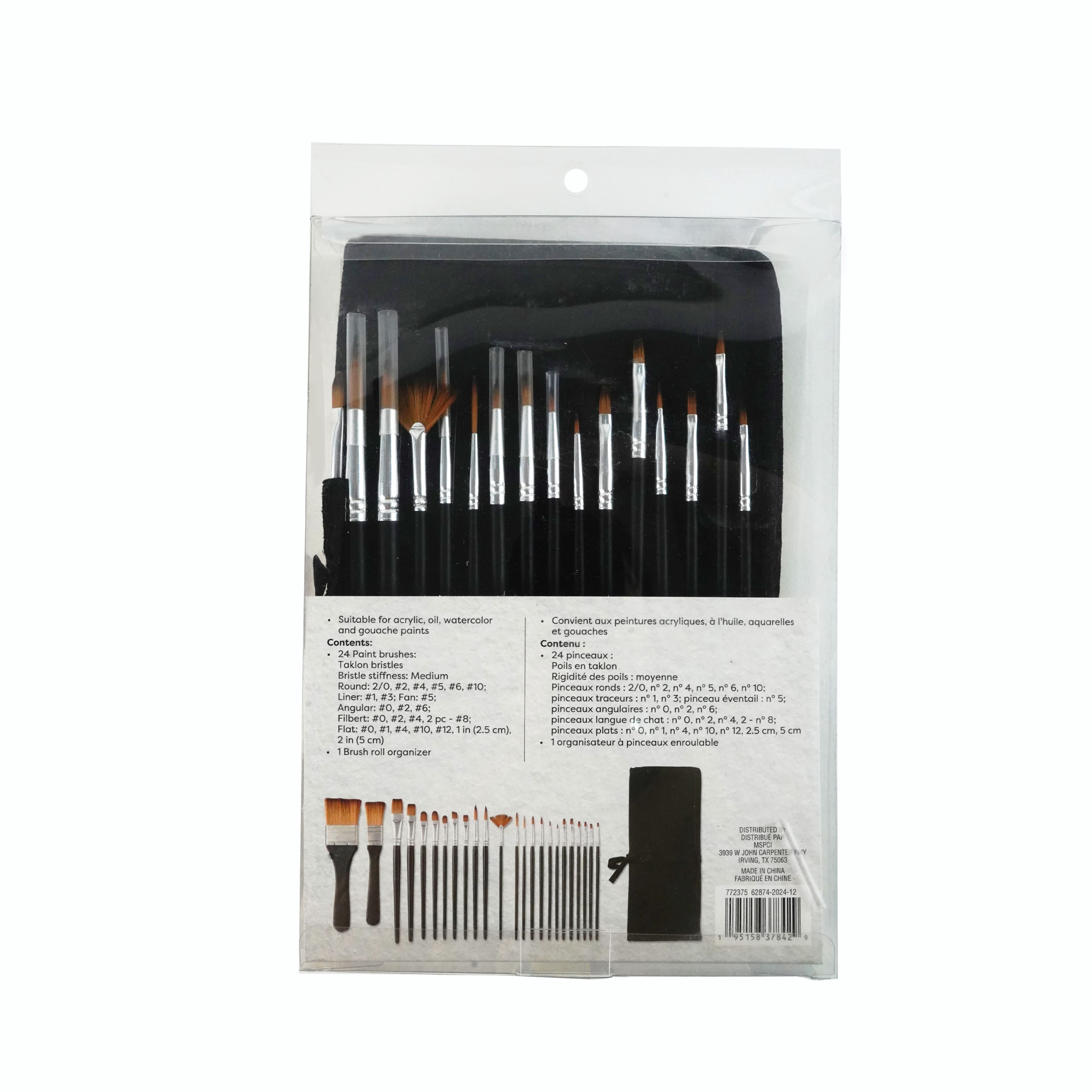 Artist's Loft Artists Loft Taklon Brush Set, Assorted Shapes & Sizes, Black/Silver, 25-Piece
