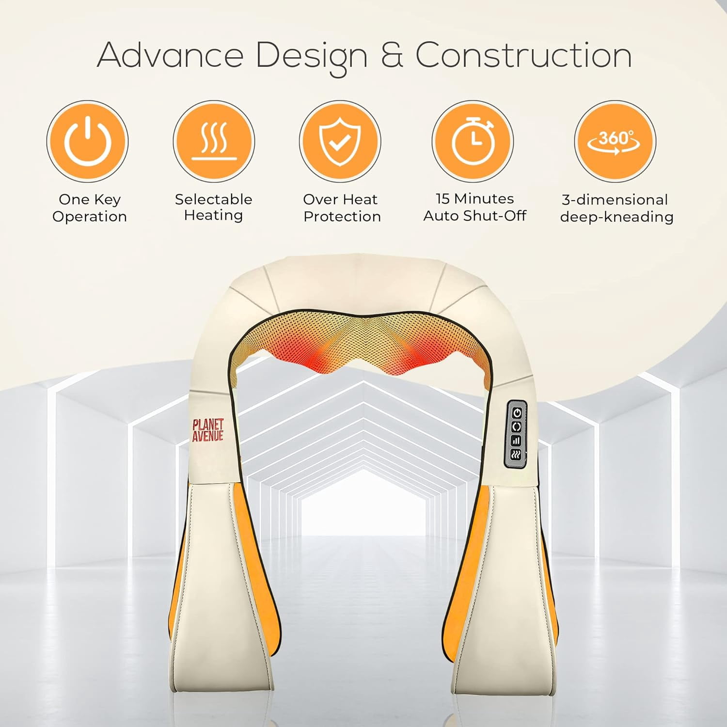 Neck and Back Massager with Soothing Heat, Electric Deep Tissue Kneading Massage Pillow for Neck, Back, Shoulder, Leg, Body Muscle Pain Relief, at Home, Office, or Car Use - Orange