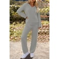 thumbnail image 2 of Women's 2 Piece Outfits Fuzzy Fleece Pajama Set Long Sleeve Top Wide Leg Pants Loungewear, 2 of 17