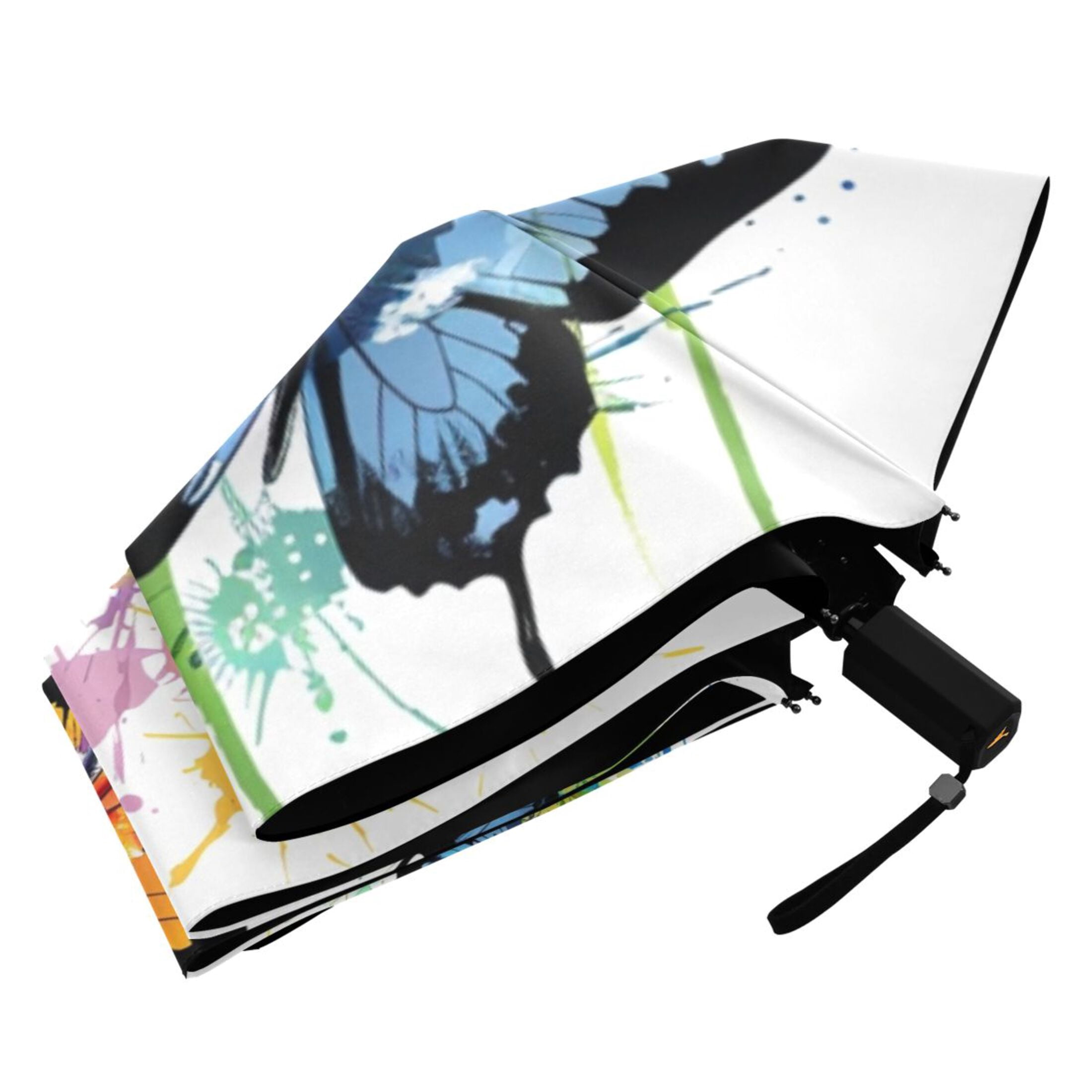 Colorful Beautiful Butterflies Compact Sun Umbrella Windproof Travel Umbrellas for Rain Strong Portable UV Protection