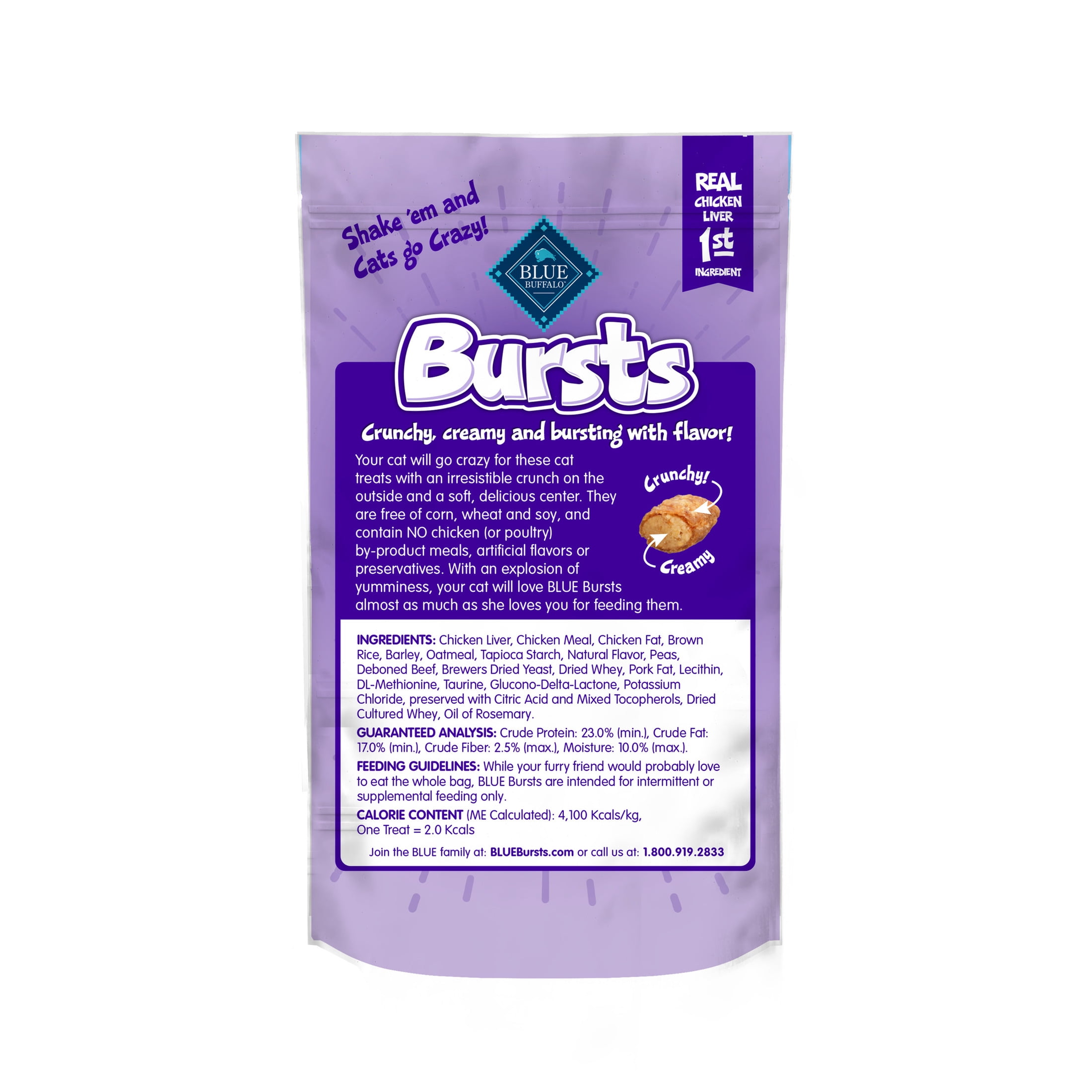 Blue Buffalo Bursts Crunchy & Creamy Cat Treats, Delish Liver & Beef, 2-oz Bag