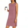 thumbnail image 6 of BRGZLK Women Mini Dresses Summer Daily Casual Trendy Striped Sleeveless Round Neck Pullover Side Slit Sundress Loose Fit Tank Beach Dress Red M, 6 of 6