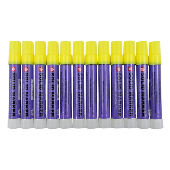 Sakura Solid Paint Markers 12 Piece Set Dozen Fluorescent Yellow Auto Art Car Dealer Twist Up for Indoor & Outdoor Various Surfaces 14F-392F