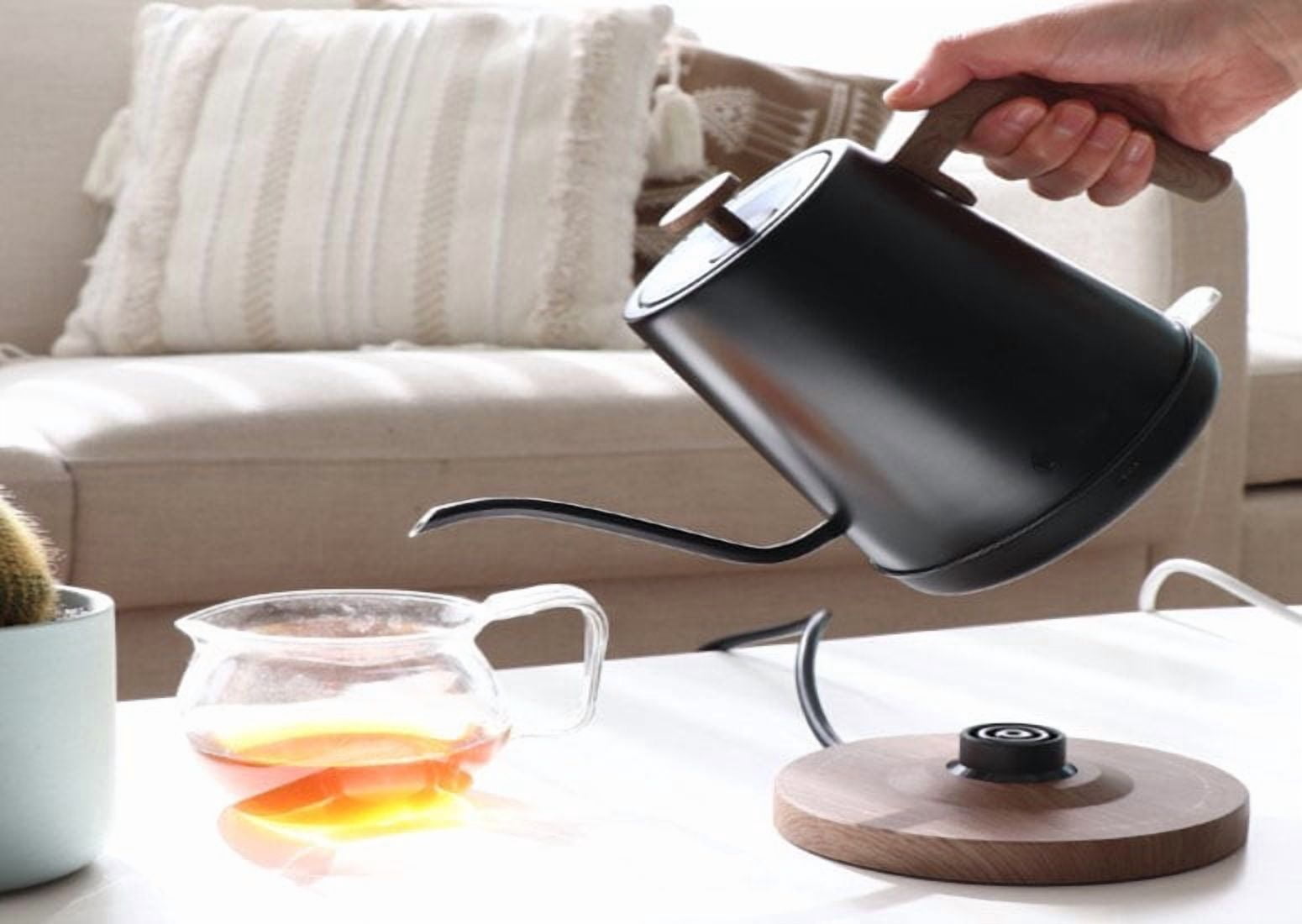 LP Living Plus 1200W 4-Cup Electric Gooseneck Kettle, Stainless Steel, Black