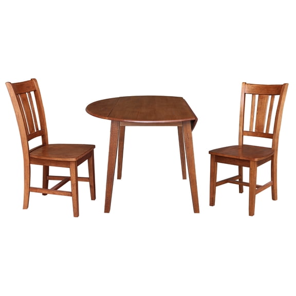 42" Round Solid Wood Dual Drop Leaf Table with 2 Chairs in Distressed Oak