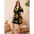 thumbnail image 4 of LATWIIV Women's V Neck Printed Cold Shoulder Short Sleeve Tanks Dress Cold Shoulder Flower35_2X, 4 of 8