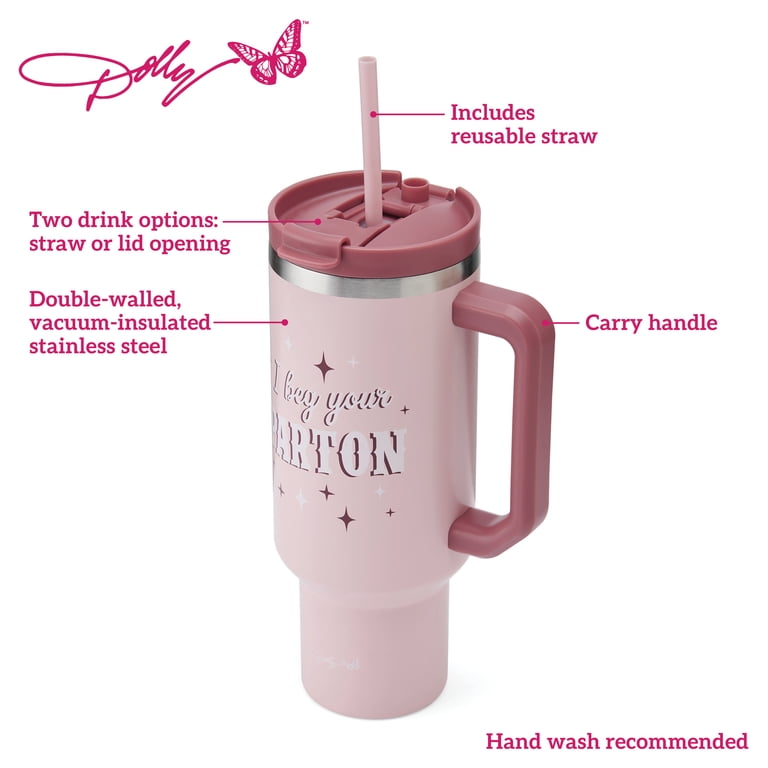 Dolly Parton 40 oz Stainless Steel Tumbler with Handle, Pink