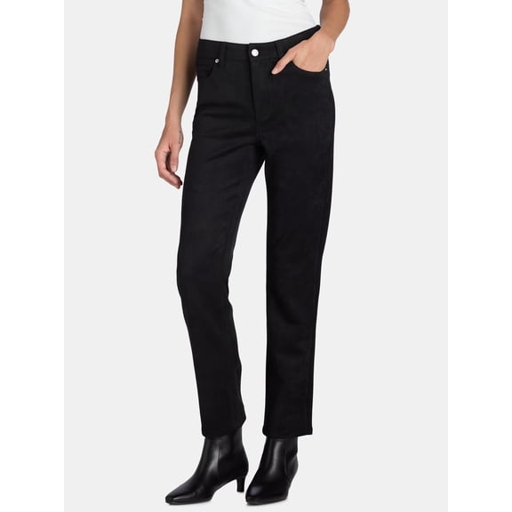 Time and Tru Women's and Women’s Plus Faux Suede Straight Leg Pants, Sizes 2-20