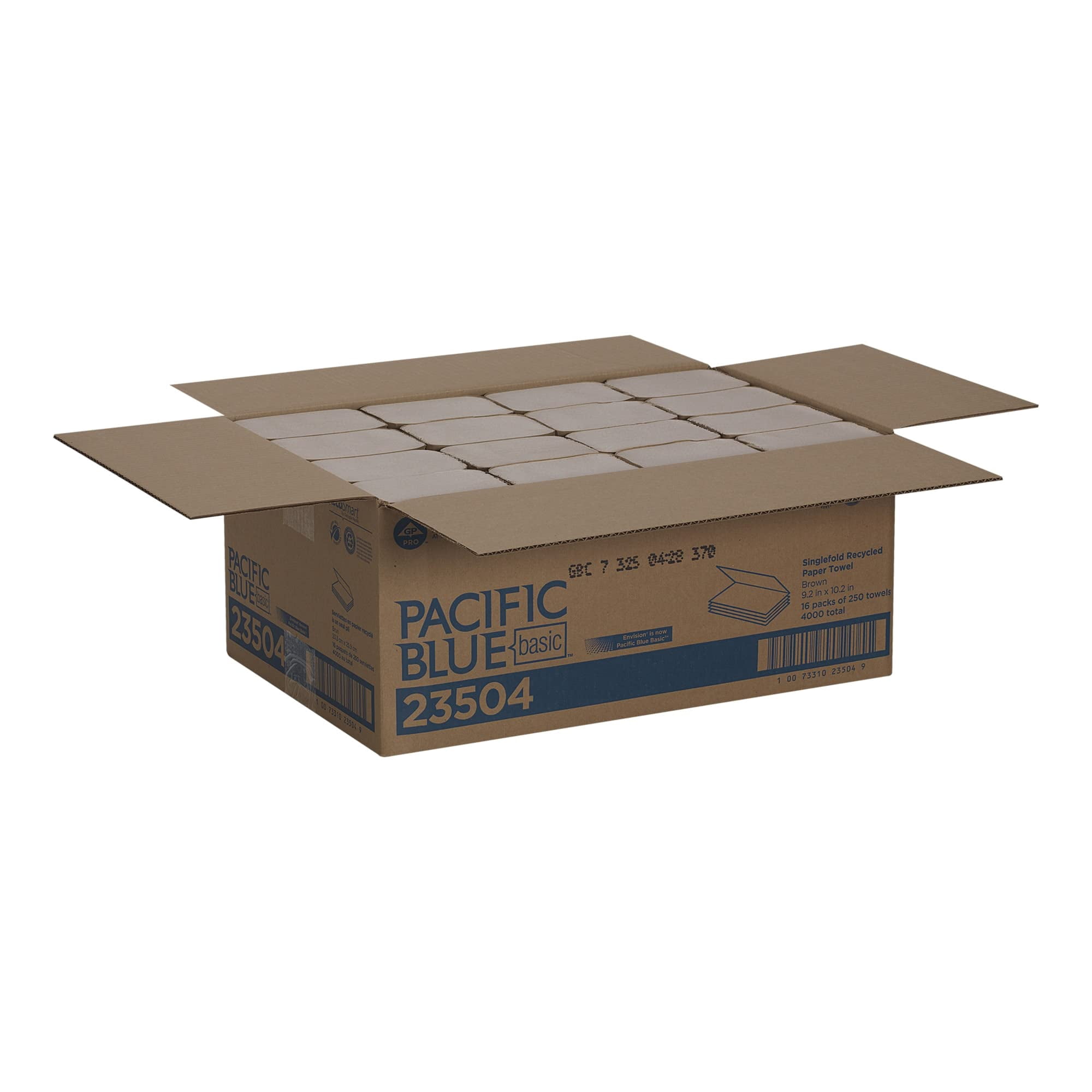 Pacific Blue Basic™ By GP PRO™ Single-Fold Hand Towels, 9-1/4" x 10-1/4", 100% Recycled, Brown, Case Of 4,000 Sheets