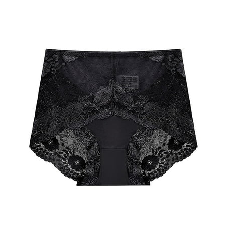 TureClos Women Hollow Design Sexy Underwear Lace Mesh Briefs See-through High Waist Lingerie Panties Undies Clothes Accessory Black L