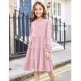 thumbnail image 4 of Arshiner Girls Fall Long Sleeve A-Line Dress Elegant Formal Occasion Tiered Swing Dress with Belt, 4 of 9