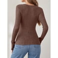 thumbnail image 3 of ANRABESS Long Sleeve V Neck Shirts for Women Ribbed Knit Slim Fit Wrap Top Comfy Soft Sexy Sweater Spring Fall Winter Dressy Casual Clothes Brown X-Large, 3 of 9