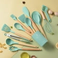 thumbnail image 1 of RKSTN Kitchen Utensils Set Kitchen Essentials Wooden Handle Silicone Kitchenware Set 14 Piece Round Barrel Set Non Stick Pot Cooking Spoon Kitchen Tools Kitchen Decor, 1 of 2