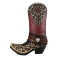 thumbnail image 2 of Rustic Western Red Brown Tooled Leather Scroll Lace Patterns Boot Floral Vase, 2 of 6